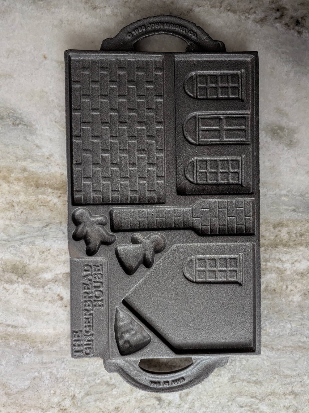 Vintage 1985 John Wright Cast Iron Reversible Gingerbread Mold - Made In USA